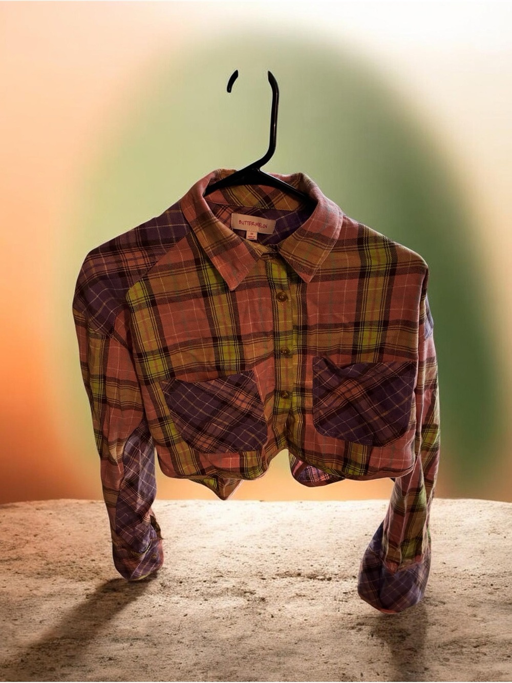 Butterscotch Pink & Green Plaid Cropped Shirt Jacket